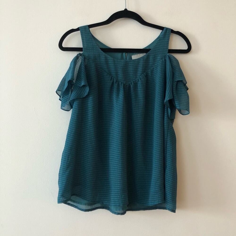 Anthropologie Maeve Tavin Teal Checked Blouse - Picture 2 of 6
